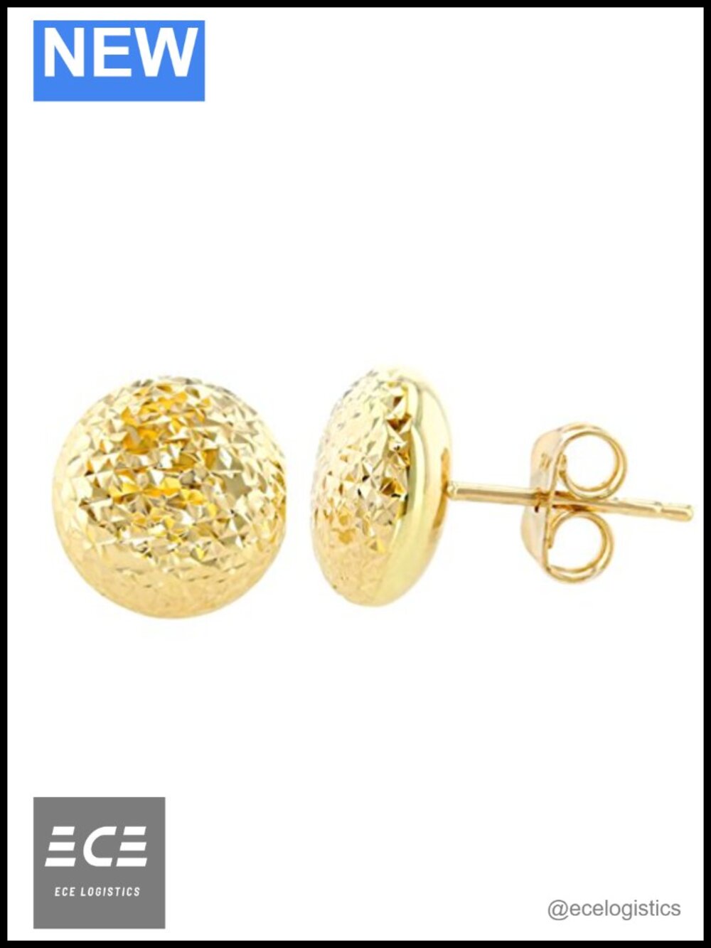 14K Yellow Gold Textured Circle Stud Round Earrings 8.8mm